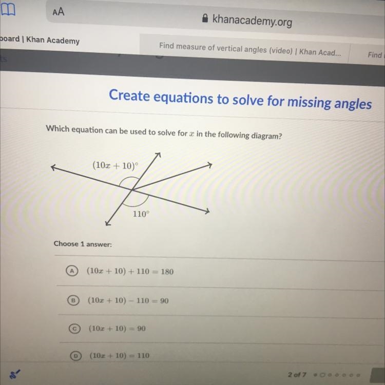 Which equation can be used to solve for x in the following diagram?-example-1