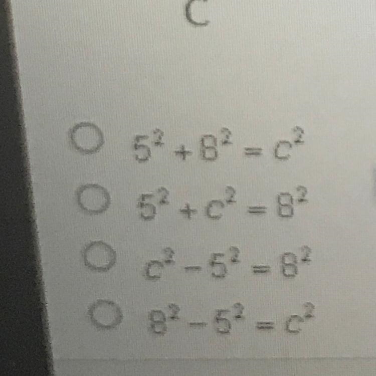 Which equation could be used to find the length of the hypotenuse? А С 5 cm С B 8 cm-example-1