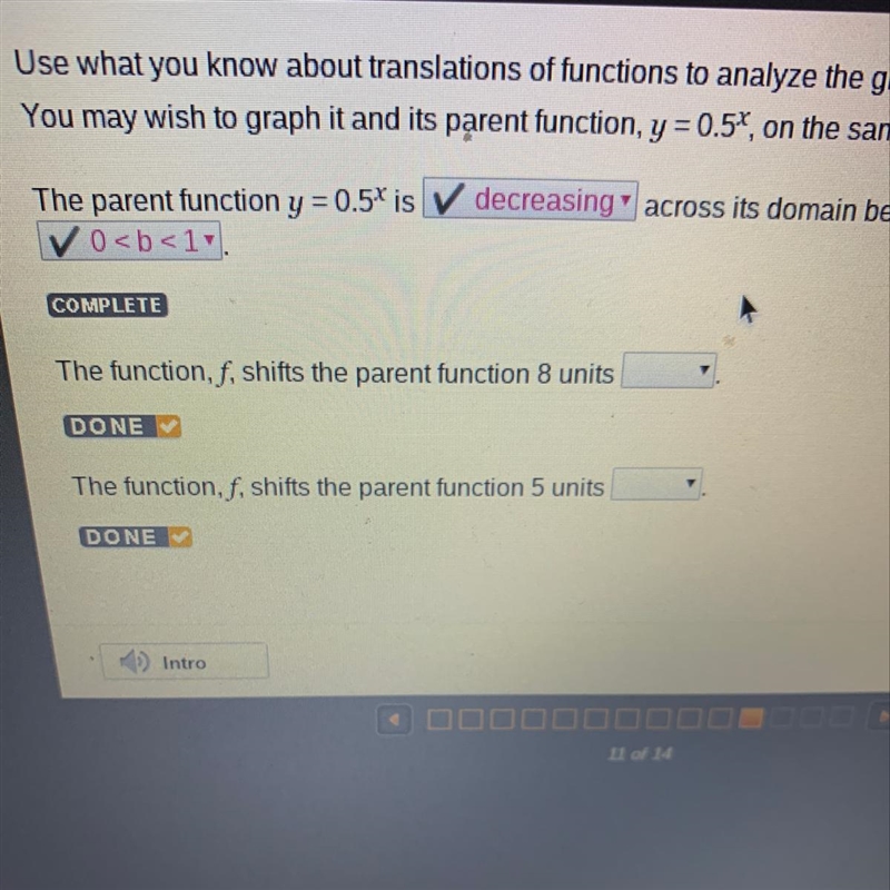 The function,f, shifts the parent function 5 units-example-1