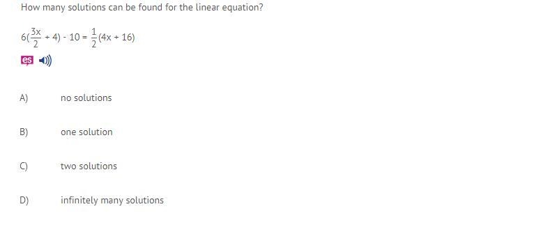 How many solutions can be found for the linear equation? 6( 3x 2 + 4) - 10 = 1 2 (4x-example-1