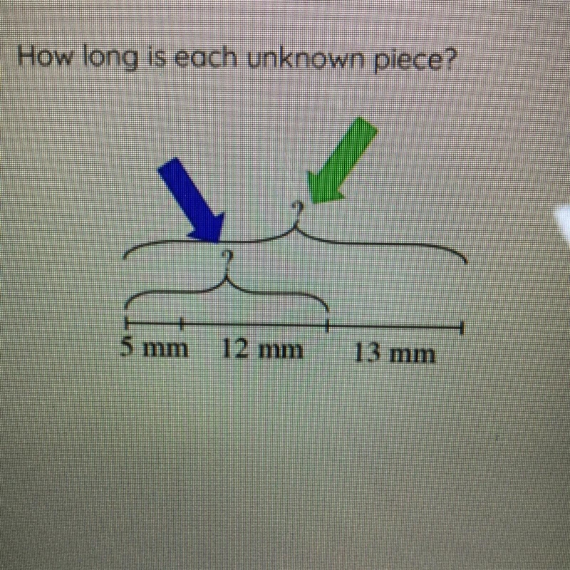 How long is each unknown piece? 5 mm 12 mm 13 mm-example-1