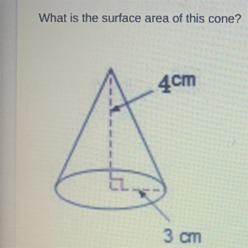 What is the surface area of this cone? ( 4cm 3 cm-example-1