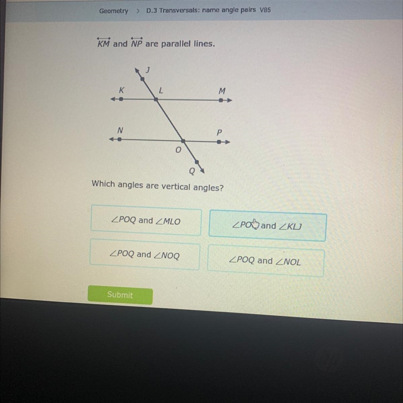 Which angles are vertical angles-example-1