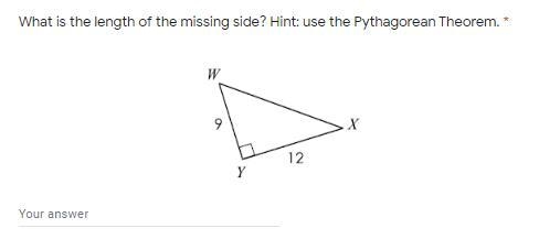 What is the length of the missing side? Hint: use the Pythagorean Theorem.-example-1