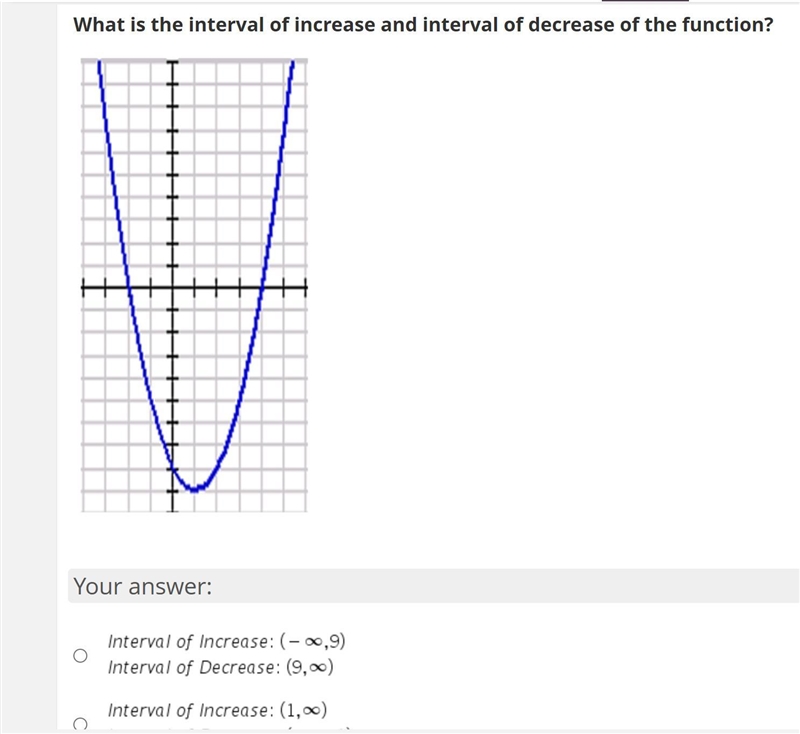 How do i find the interval of increase and decrease on a graph? i've tried everything-example-1