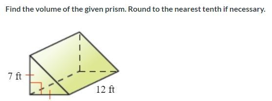 Find the volume of the given prism. Round to the nearest tenth if necessary.-example-1