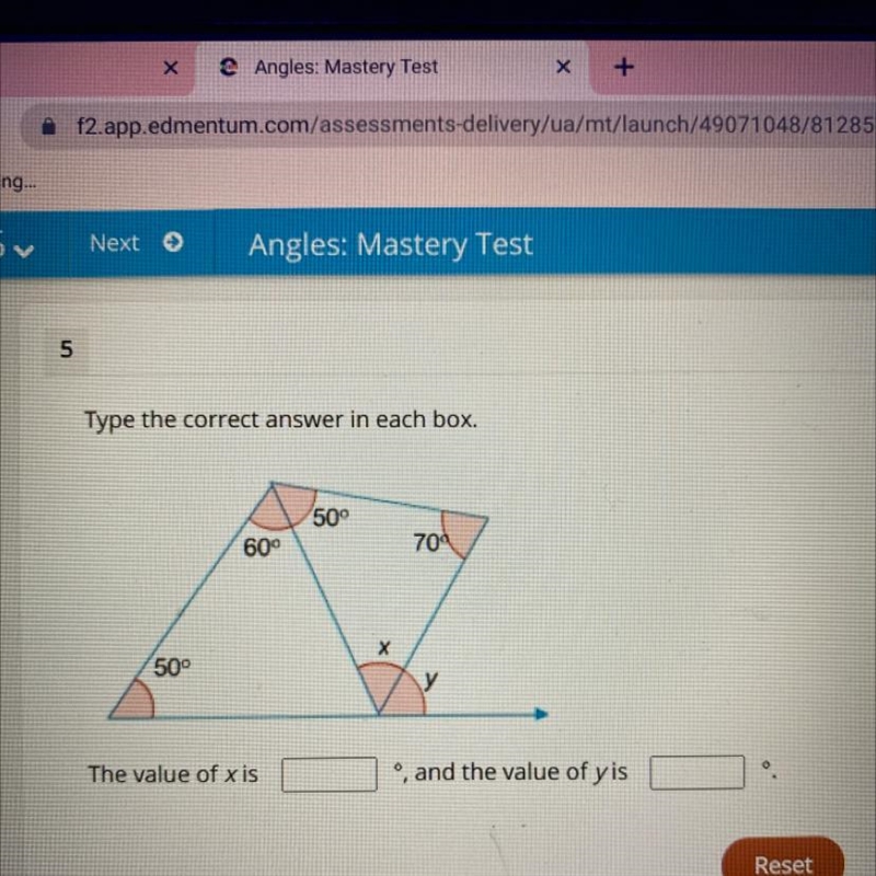 Type the correct awnser in the box The value of x is _____ and the value of y is____.-example-1