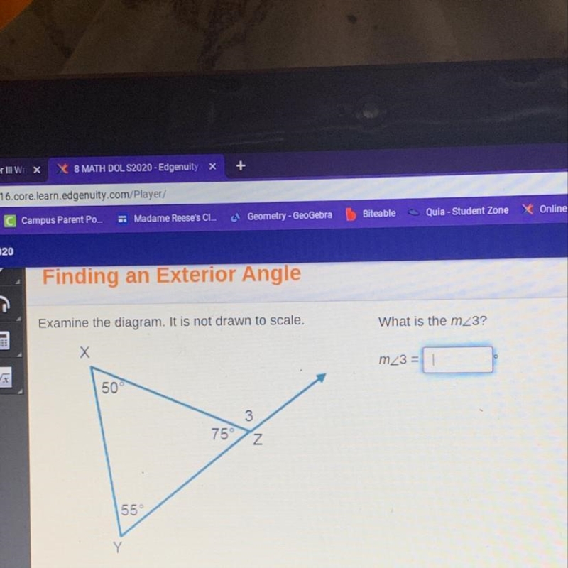 Examine the diagram. It is not drawn to scale. What is the m3? M3 =-example-1