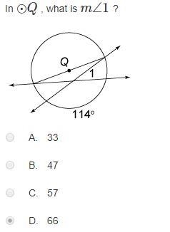 In circle Q, what is the measure of Angle 1?-example-1