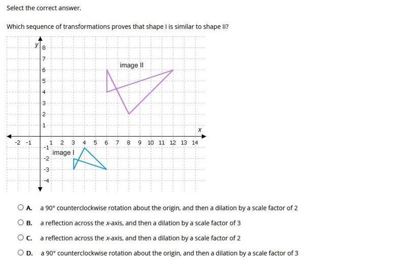 Select the correct answer. Which sequence of transformations proves that shape I is-example-1