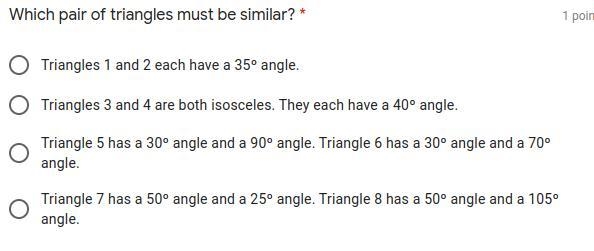 Which pair of triangles must​ be similar? help please-example-1