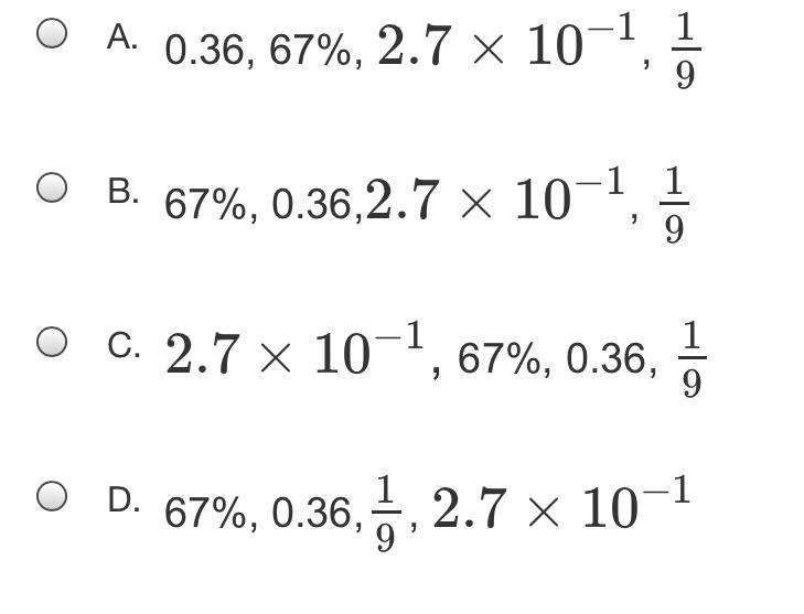 Which list of numbers is ordered from greatest to least?-example-1