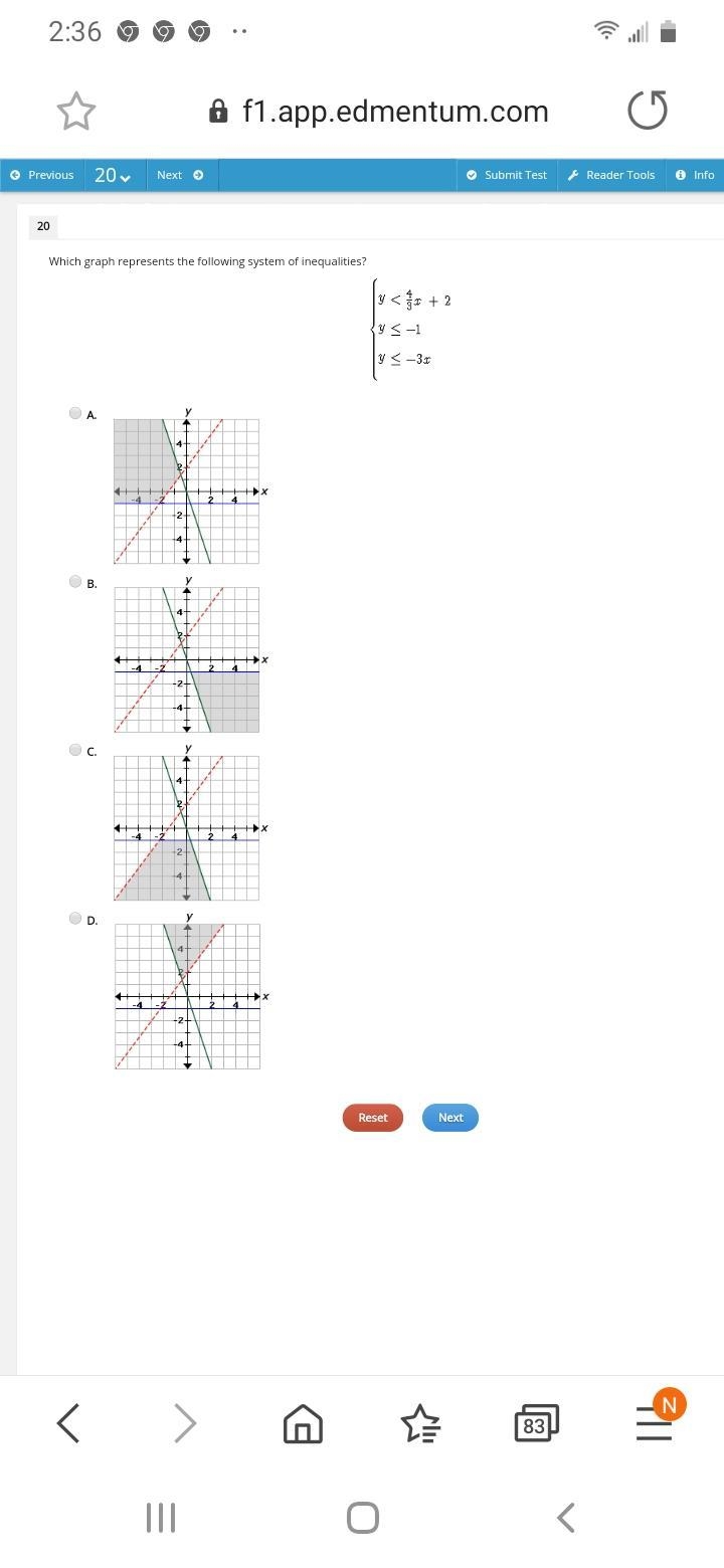 Which graph represents the following system of inequalities.-example-1