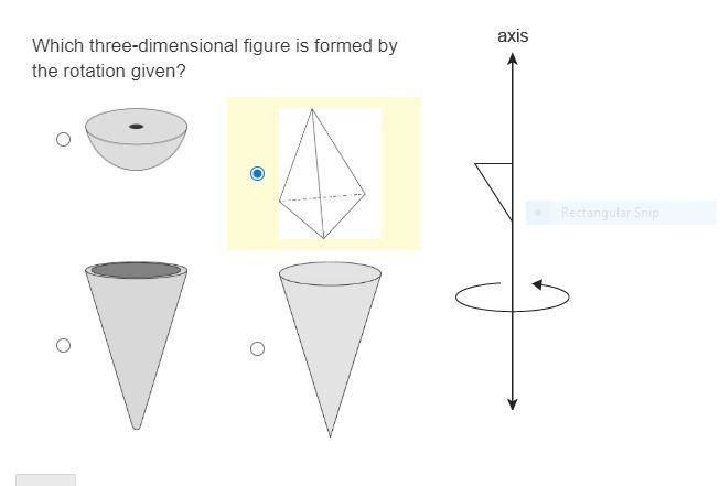 Which three-dimensional figure is formed by the rotation given?-example-1