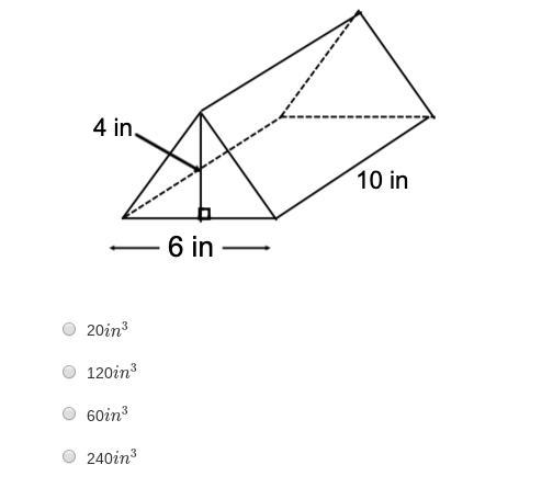 A packing carton in the shape of a triangular right prism shown below. Find the volume-example-1