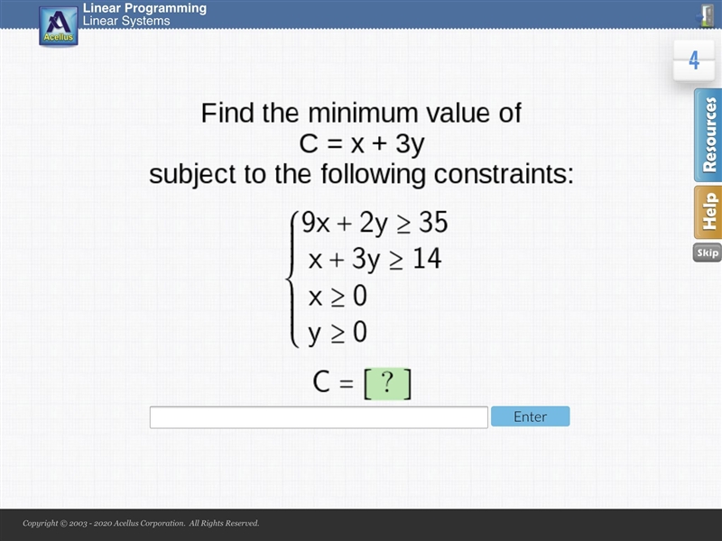 Find the minimum value of C=x+3y-example-1