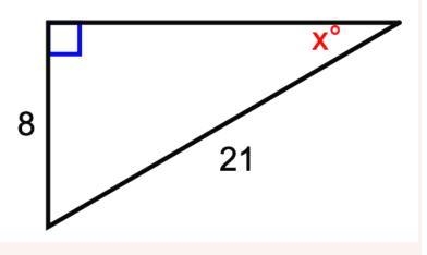 Solve for the angle, x. Round to the nearest tenth A. 22.4 B. 67.6 C. 20.9 D. 69.1-example-1