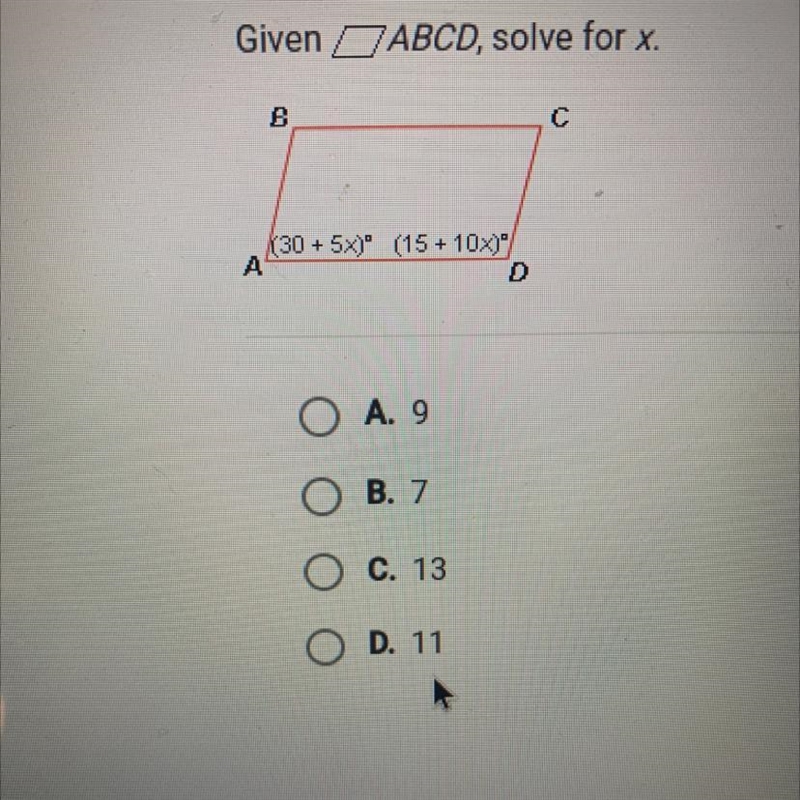 Given OABCD, solve for x.-example-1