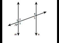 Label missing angles 1, 2, 3, 4, and 5 if lines ‘m’ and ‘n’ are parallel-example-1