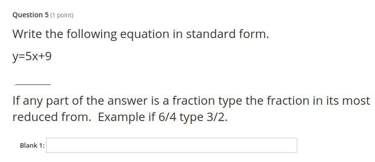 Write the following equation in standard form. y=5x+9-example-1