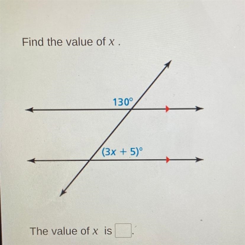 Find the value of x. 130° (3x + 5)º-example-1