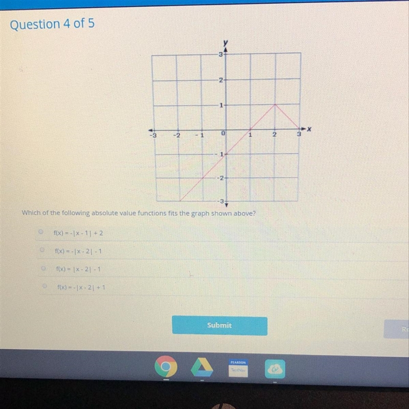 Which of the following absolute value functions fits the graph shown above?-example-1