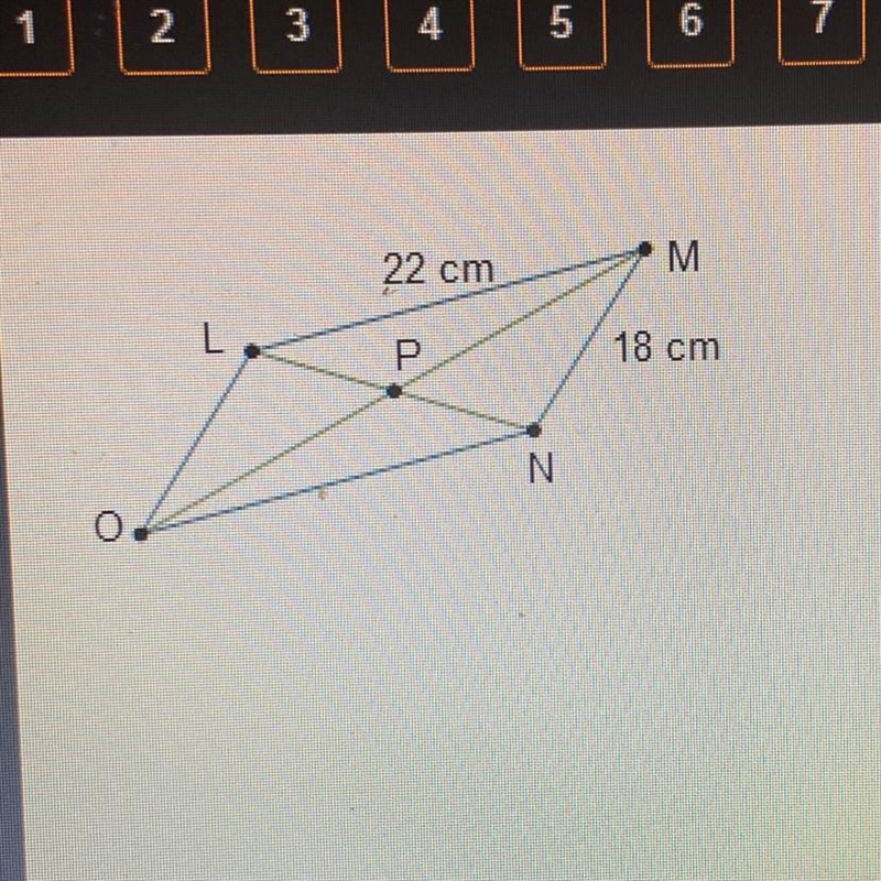 What is the perimeter of parallelogram LMNO? 22 cm-example-1