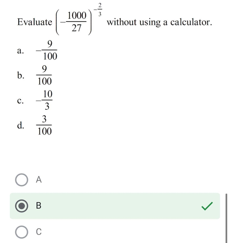 please help me evaluate this. the answer is B but im not sure how to get the answer-example-1