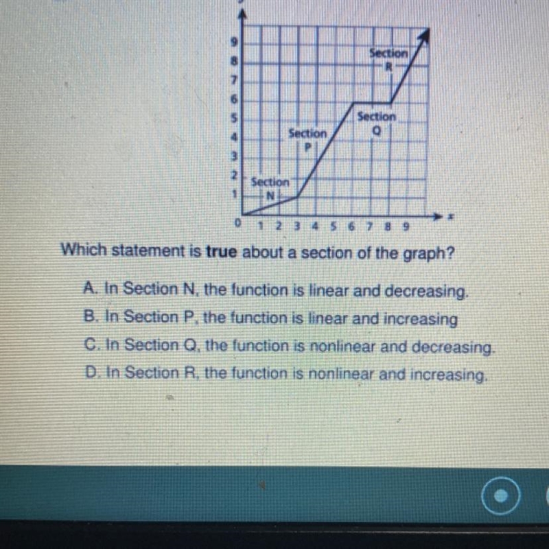 Which statement is true about a section of the graph? A. In Section N, the function-example-1