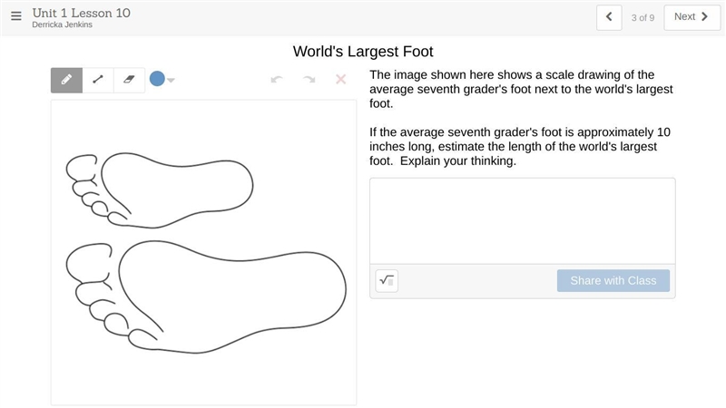 The image shown here shows a scale drawing of the average seventh grader's foot next-example-1