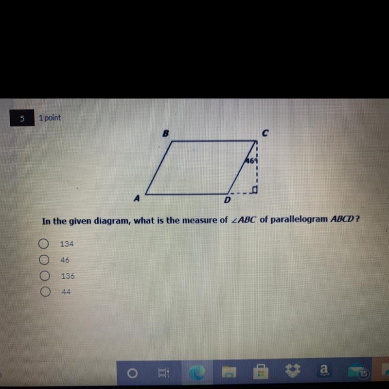 Pls help me (answer choices) a: 134 b:46 c:136 d:43-example-1