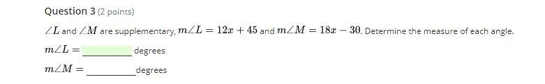 LAST ONE \small \angle L and \small \angle M are supplementary, \small m\angle L=12x-example-1