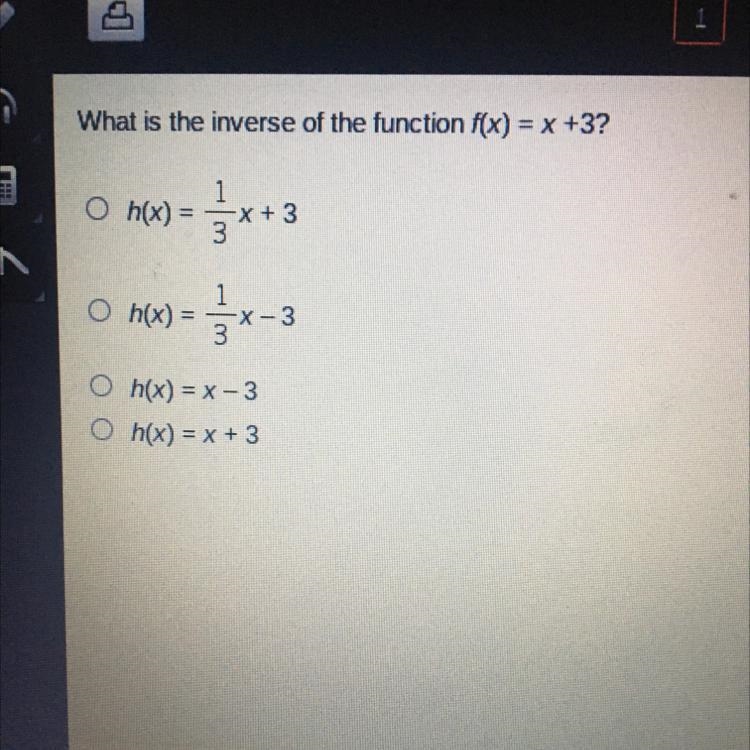 What is the inverse of the function f(x) = x +3-example-1