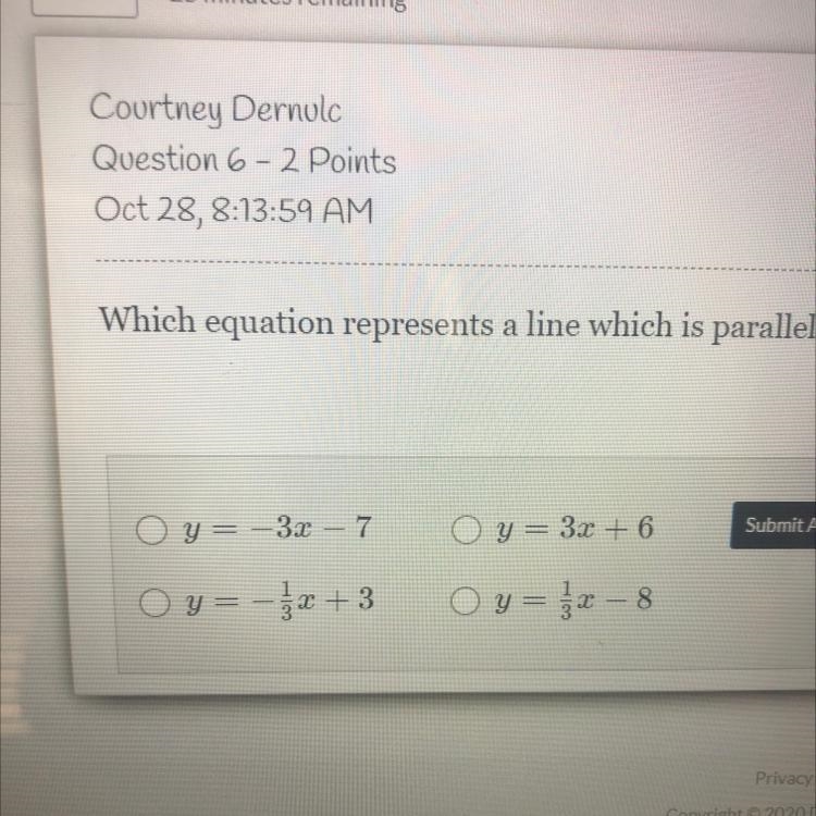 Which equation represents a line which is parallel to the line 3y - 2 = -15?-example-1