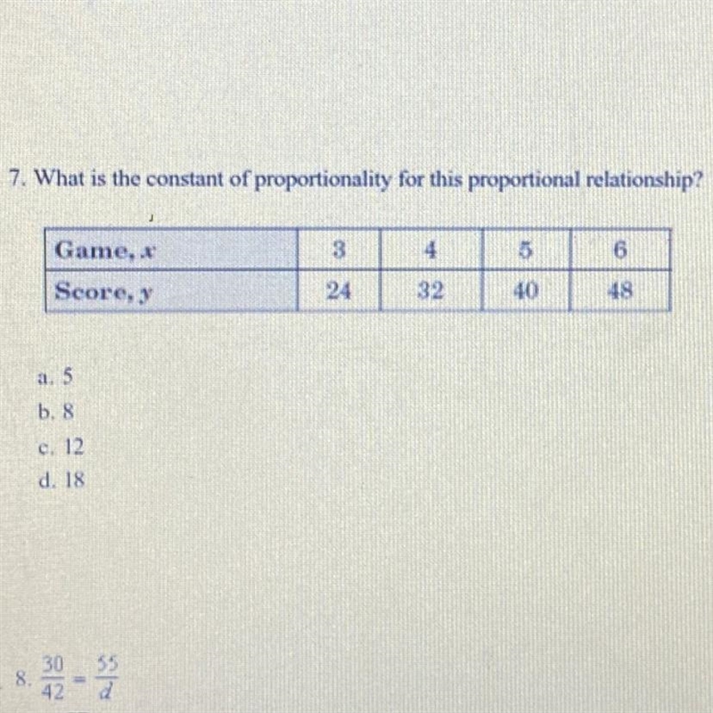 Please help quick!! Thank you for your time 7. What is the constant of proportionality-example-1