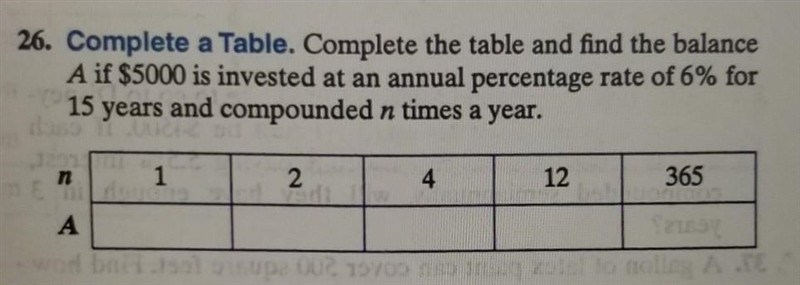 Complete the table and find the balance A if $5000 is invested an an annual rate of-example-1