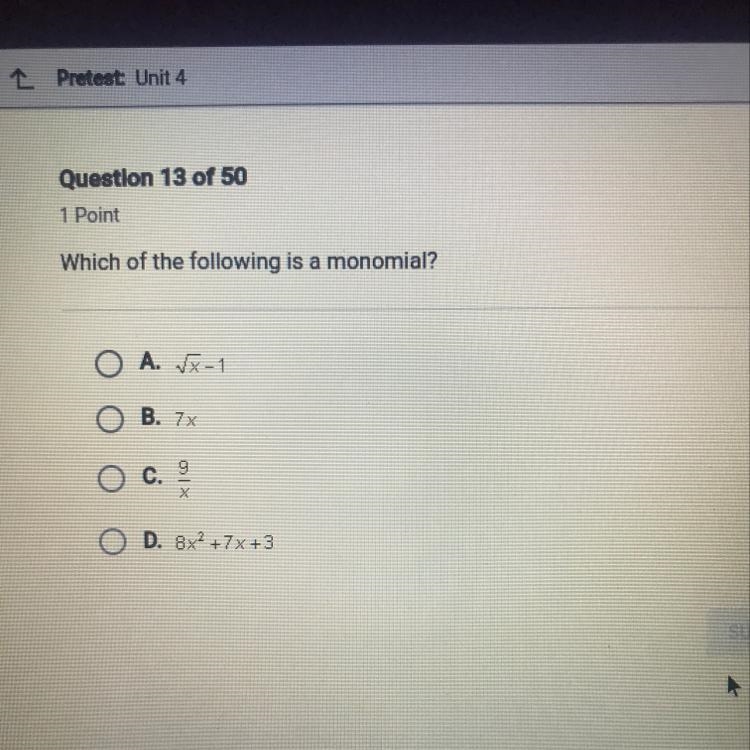 Which of the following is a monomial?-example-1