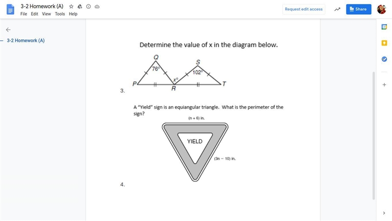 Can someone help me this please? Problems 3 and 4. Number 3 is the "Find x&quot-example-1