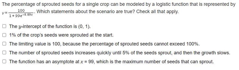 The percentage of sprouted seeds for a single crop can be modeled by a logistic function-example-1