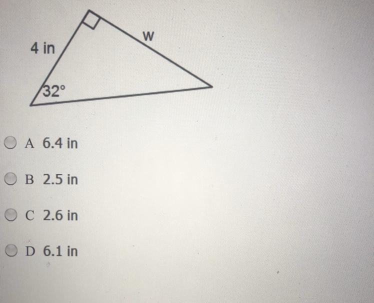 Which is closest to the value of w in the triangle below?-example-1