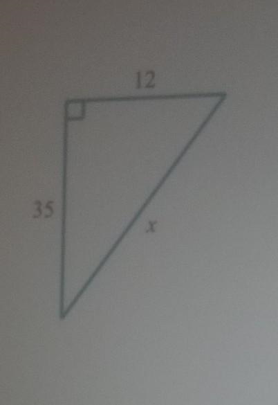 For the following right triangle, find the side length x.​-example-1