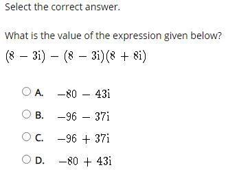 Select the correct answer. What is the value of the expression given below? (8 - 3i-example-1