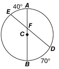 AB and DE are chords that intersect at point F inside circle C as shown. If the measure-example-1