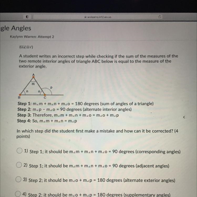 A student writes an incorrect step while checking if the sum of the measures of the-example-1