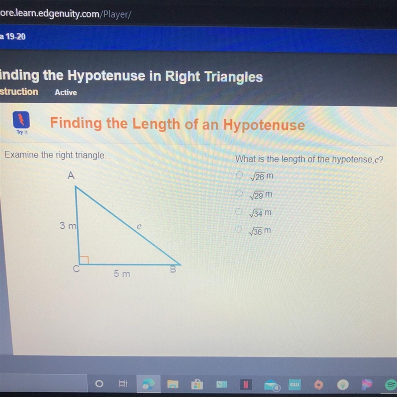 What is the length of the hypotense,c? 26 m 29 m 34 m 36 m-example-1