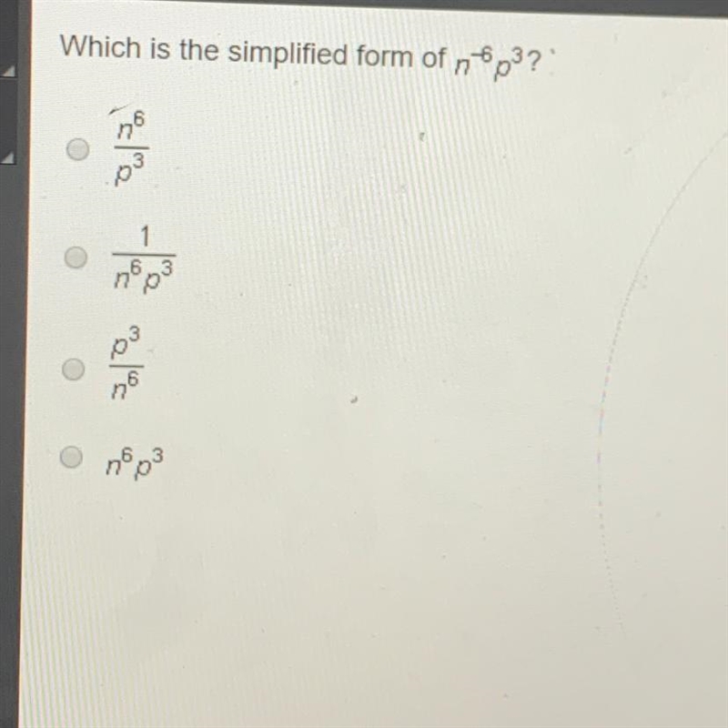 Which is the simplified form of n^-6 p^3?-example-1