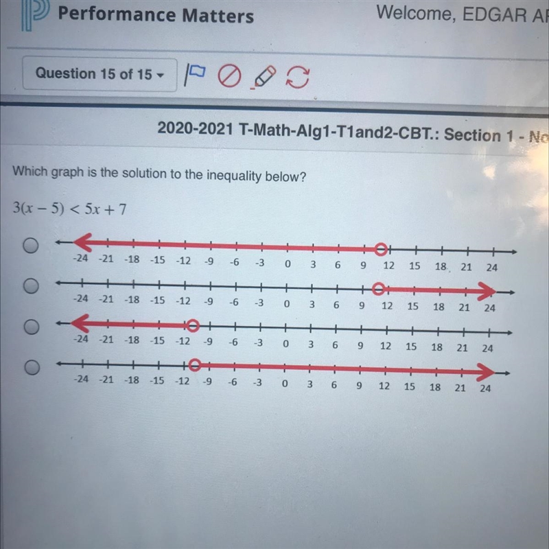 Which graph is the solution to the inequality below?-example-1