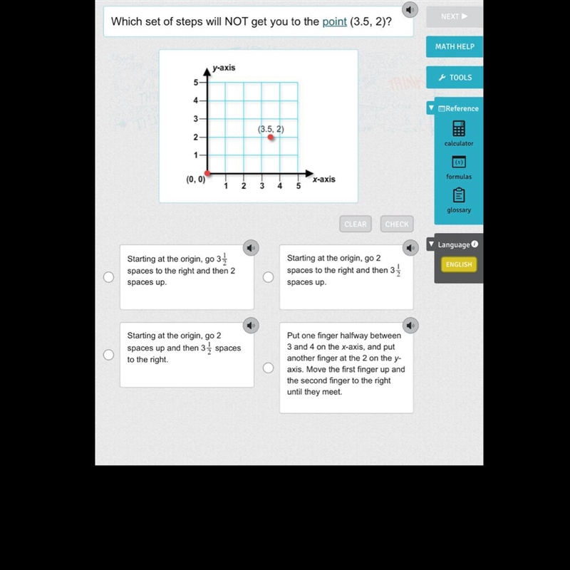 Which set of steps will NOT get you to the point (3.5,2)?-example-1