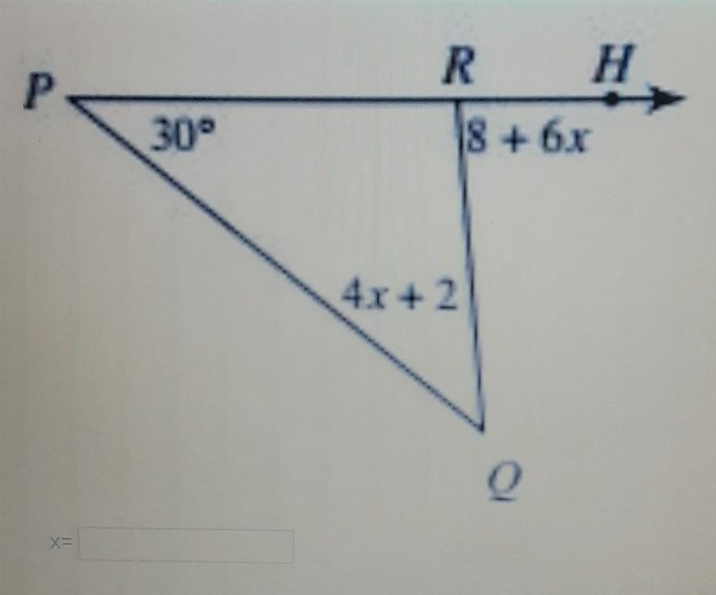 Solve for x in the following triangle.​-example-1