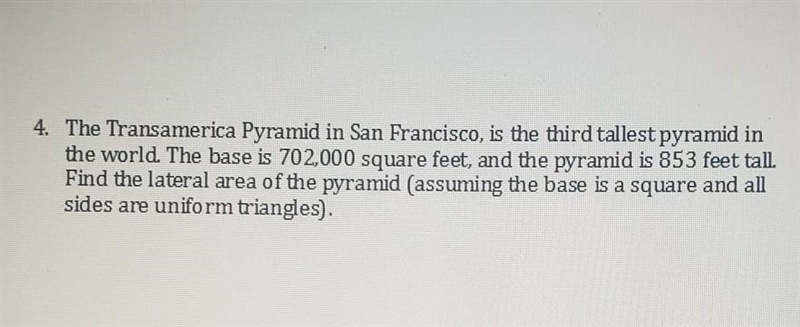 Geometry gt please help 4. The Transamerica Pyramid in San Francisco, is the third-example-1